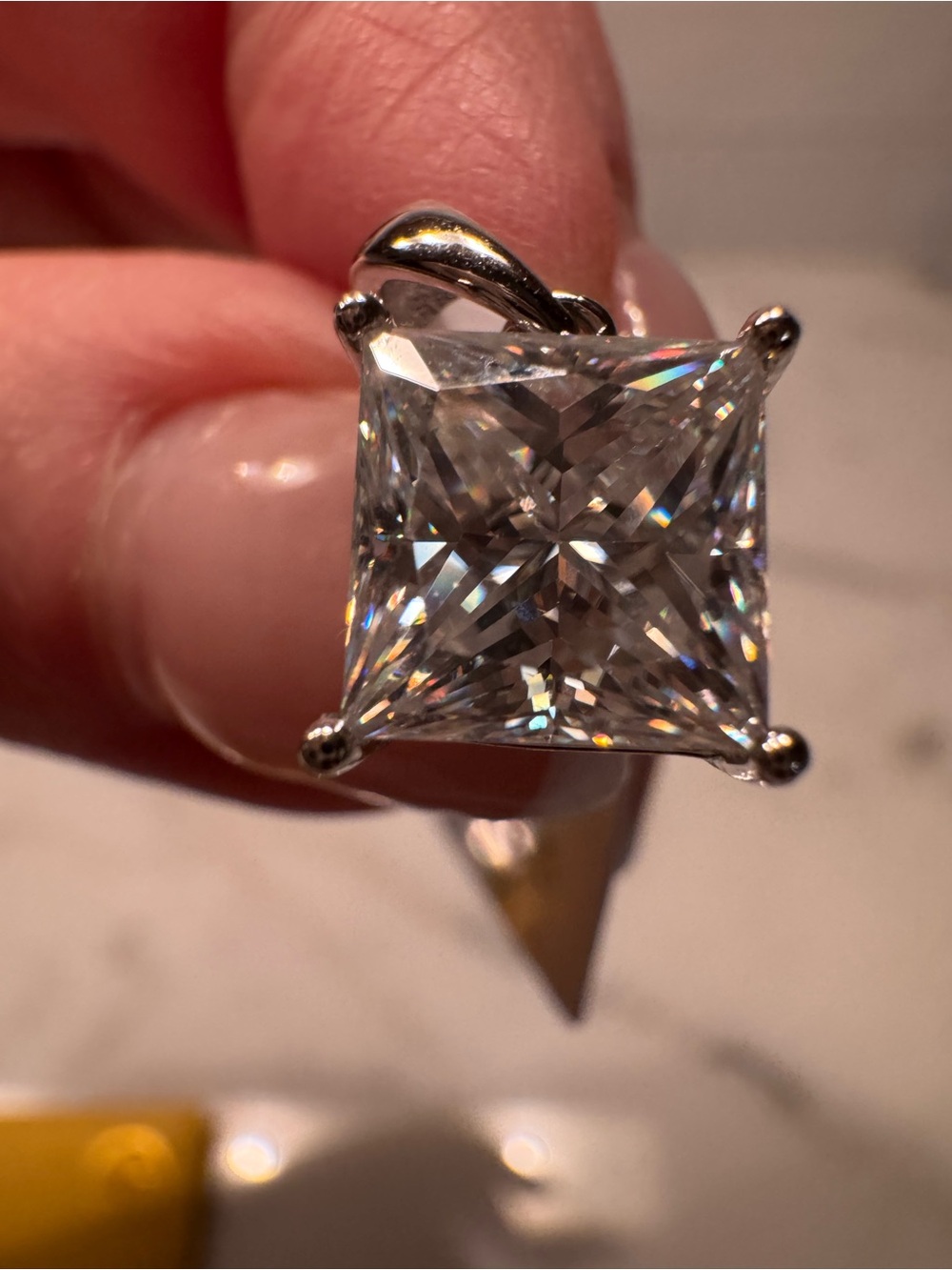 Sterling Silver Princess-Cut White Solitaire Moissanite Pendant - 3 CT